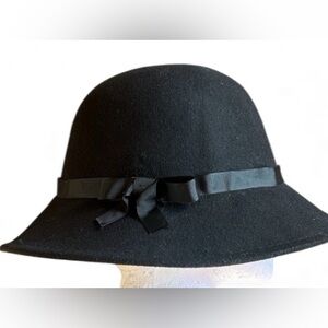 Peter Grimm Black Wool Cloche Hat with Ribbon